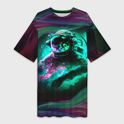 Футболка женская длинная Космонавт неоновая дымка, цвет: 3D-принт