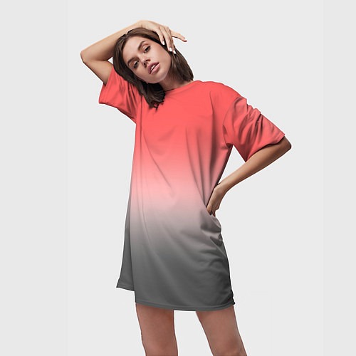 Женская длинная футболка Бледный красно-серый градиент / 3D-принт – фото 3