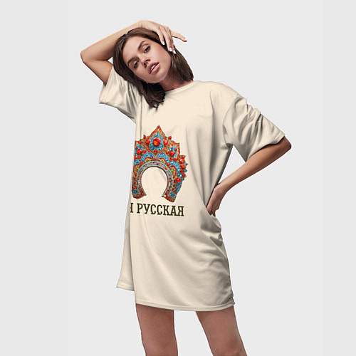 Женская длинная футболка Славянский кокошник: я русская / 3D-принт – фото 3