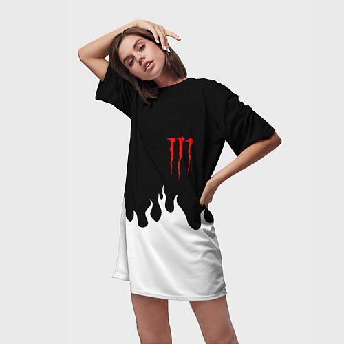 Женская длинная футболка Monster energy red logo / 3D-принт – фото 3