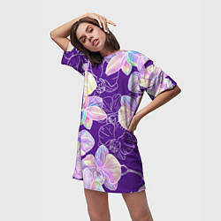 Футболка женская длинная Японские акварельные орхидеи, цвет: 3D-принт — фото 2