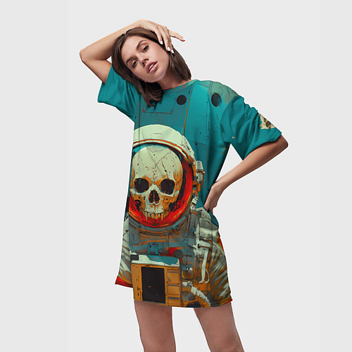 Женская длинная футболка Скелет космонавта в скафандре / 3D-принт – фото 3