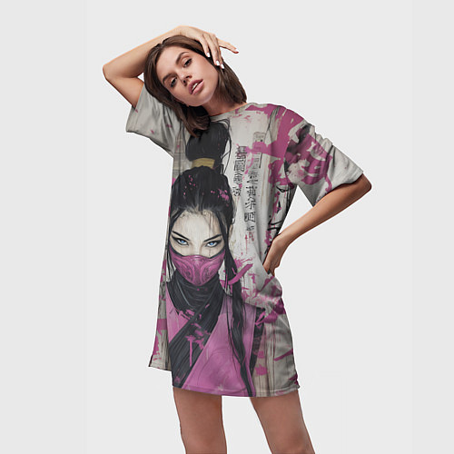 Женская длинная футболка Милина в японском стиле / 3D-принт – фото 3
