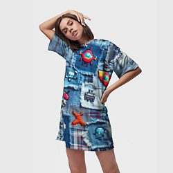 Футболка женская длинная Пиксельный космос, цвет: 3D-принт — фото 2