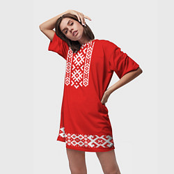 Футболка женская длинная Славянский узор на красном - вышиванка рубаха крас, цвет: 3D-принт — фото 2
