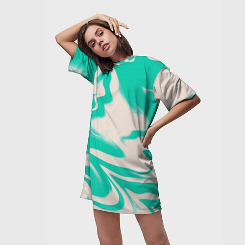 Женская длинная футболка Color white turquoise / 3D-принт – фото 3