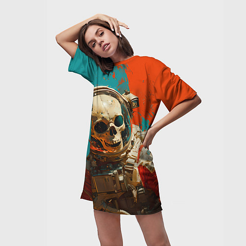 Женская длинная футболка Скелет в скафандре - космос / 3D-принт – фото 3