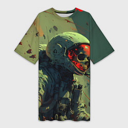 Футболка женская длинная Скелет в скафандре - космонавт, цвет: 3D-принт