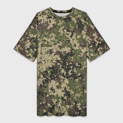 Футболка женская длинная Камуфляж защитный пиксельный, цвет: 3D-принт