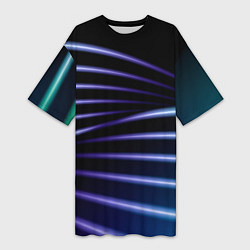 Футболка женская длинная Color black blue, цвет: 3D-принт