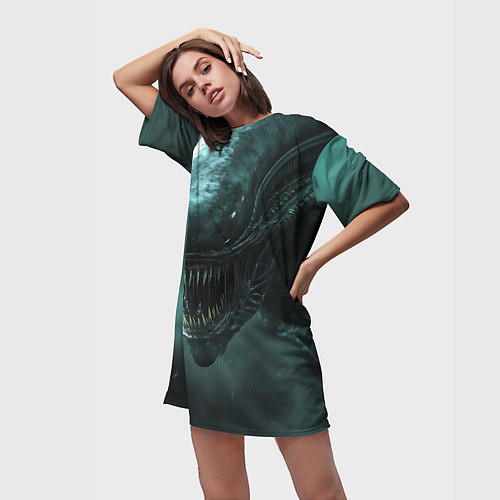 Женская длинная футболка Чужой в космосе / 3D-принт – фото 3