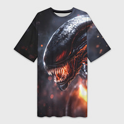 Футболка женская длинная Голова Чужого из космоса, цвет: 3D-принт