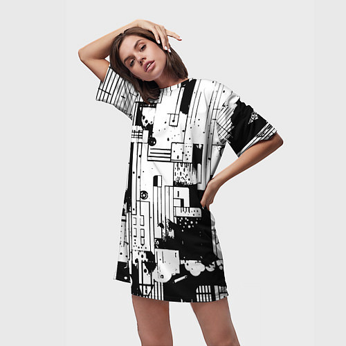 Женская длинная футболка Чёрно-белый светлая абстракция / 3D-принт – фото 3