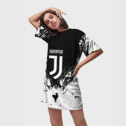 Футболка женская длинная Juventus брызги красок, цвет: 3D-принт — фото 2