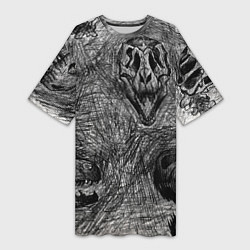 Женская длинная футболка Черепа динозавров - эскиз