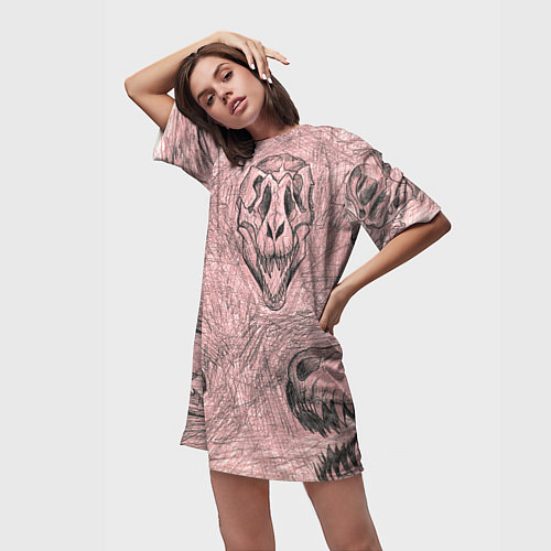 Женская длинная футболка Черепа динозавров - эскиз / 3D-принт – фото 3