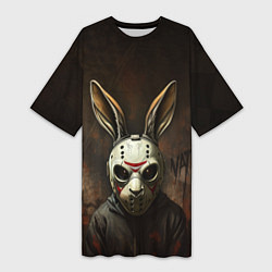 Футболка женская длинная Кролик в хоккейной маске, цвет: 3D-принт