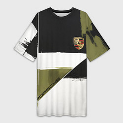 Футболка женская длинная Porsche эмблема, цвет: 3D-принт