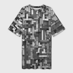 Футболка женская длинная Серый геометричные полоски, цвет: 3D-принт