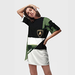 Футболка женская длинная Ламборджини логотип, цвет: 3D-принт — фото 2