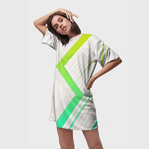Женская длинная футболка Color white line green / 3D-принт – фото 3