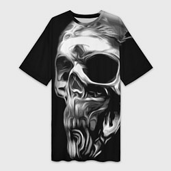 Футболка женская длинная Стилизованный череп, цвет: 3D-принт