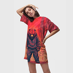 Футболка женская длинная Мишка на спорте, цвет: 3D-принт — фото 2