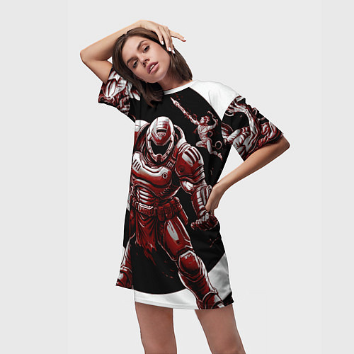 Женская длинная футболка Doom red guardian / 3D-принт – фото 3