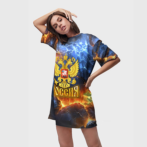 Женская длинная футболка Россия герб и огонь / 3D-принт – фото 3