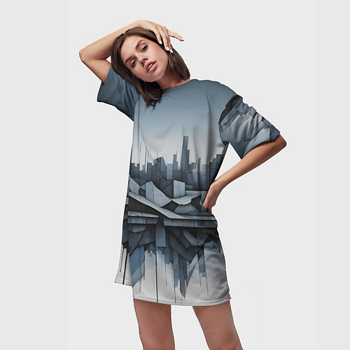 Женская длинная футболка Небоскребы и скалы / 3D-принт – фото 3