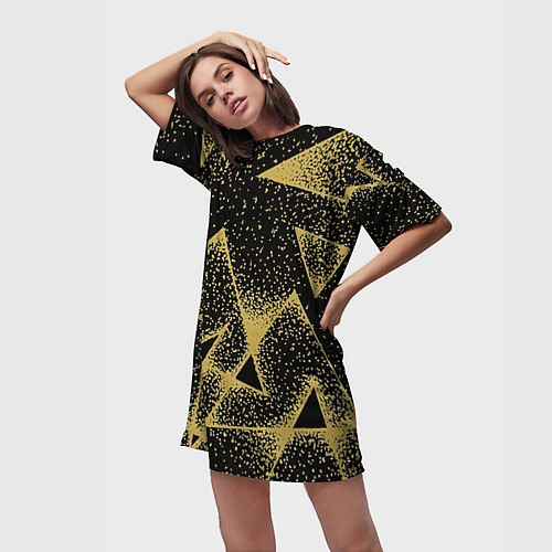 Женская длинная футболка Triangle yellow with dots / 3D-принт – фото 3