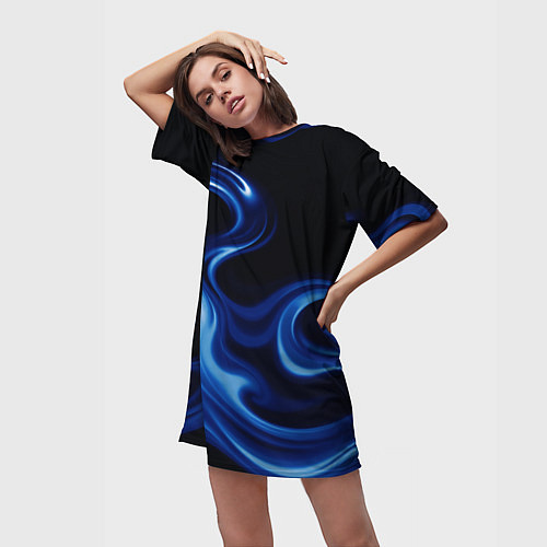 Женская длинная футболка Color blue smoke / 3D-принт – фото 3