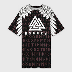 Футболка женская длинная Асгард на фоне рун и валькнут, цвет: 3D-принт