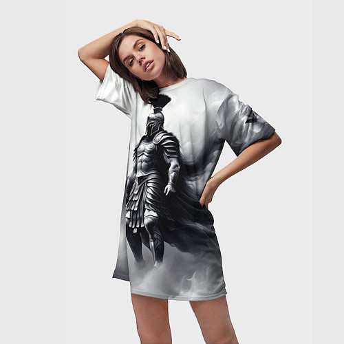 Женская длинная футболка Спартанский воин среди львов / 3D-принт – фото 3