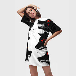 Футболка женская длинная Волки со светящимися глазами, цвет: 3D-принт — фото 2