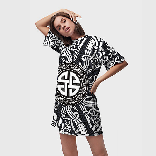 Женская длинная футболка Узел защиты воинов и кельтские узоры / 3D-принт – фото 3