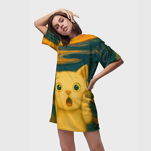 Женская длинная футболка Котёночкин крик / 3D-принт – фото 3