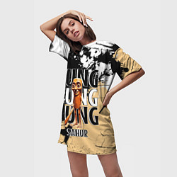 Футболка женская длинная Тунг тунг тунг сахур итальянские мемы, цвет: 3D-принт — фото 2