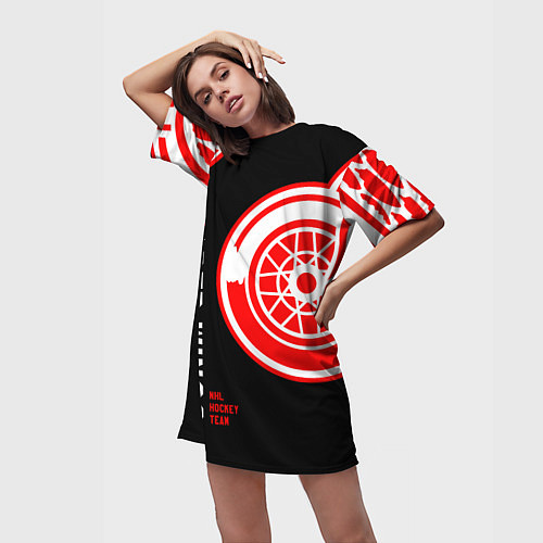 Женская длинная футболка Detroit Red Wings team / 3D-принт – фото 3