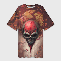 Футболка женская длинная Череп с красными бликами, цвет: 3D-принт