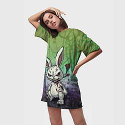 Футболка женская длинная Безумный кролик хулиган, цвет: 3D-принт — фото 2