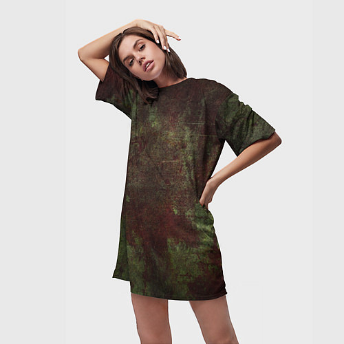 Женская длинная футболка Абстракция - green fabric soaked in red paint / 3D-принт – фото 3