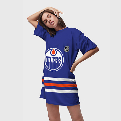 Женская длинная футболка Эдмонтон Ойлерз хоккей / 3D-принт – фото 3