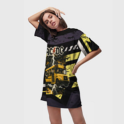 Футболка женская длинная ACDC в автобусе, цвет: 3D-принт — фото 2