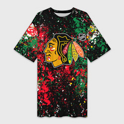 Футболка женская длинная Chicago Blackhawks NHL black, цвет: 3D-принт
