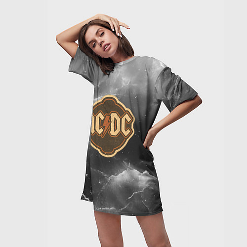 Женская длинная футболка ACDC ретро логотип / 3D-принт – фото 3