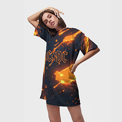 Футболка женская длинная ACDC оранжевый логотип, цвет: 3D-принт — фото 2