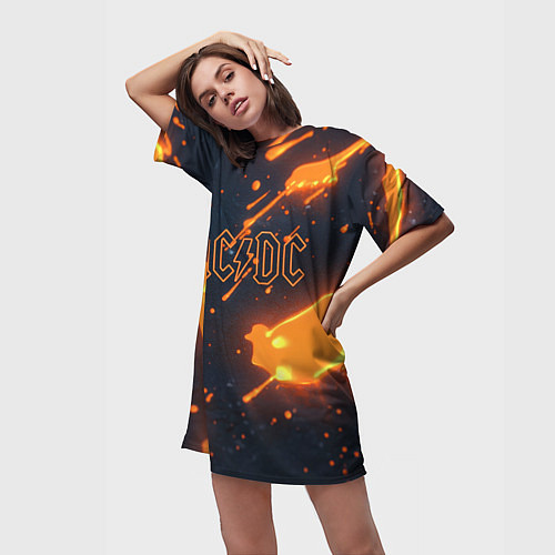 Женская длинная футболка ACDC оранжевый логотип / 3D-принт – фото 3