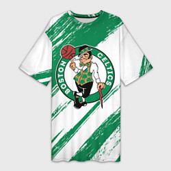 Футболка женская длинная Boston Celtics white and green, цвет: 3D-принт