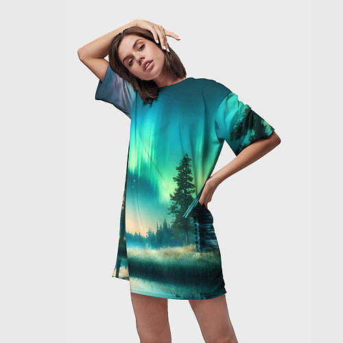 Женская длинная футболка Салатневое небо / 3D-принт – фото 3